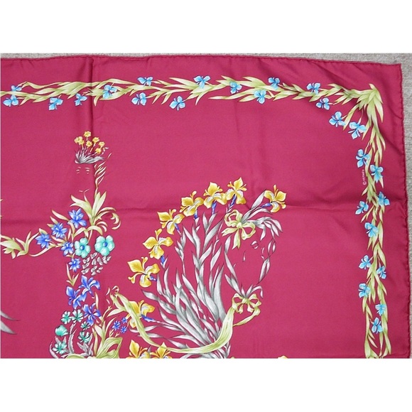 Hermes Silk Scarf - Rich Magenta with Floral Design - Picture 4 of 11